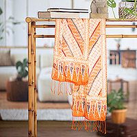 Pañuelo de seda batik, 'Parang World in Mandarin' - Pañuelo de seda batik con motivos Parang en mandarín de Bali