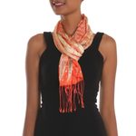 Batik silk scarf, 'Parang World in Mandarin' - Batik Silk Scarf with Parang Motifs in Mandarin from Bali