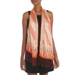 Batik silk scarf, 'Parang World in Mandarin' - Batik Silk Scarf with Parang Motifs in Mandarin from Bali