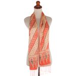 Batik silk scarf, 'Parang World in Mandarin' - Batik Silk Scarf with Parang Motifs in Mandarin from Bali
