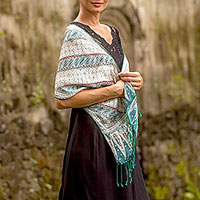 Batik silk shawl, 'Parang World in Moss'