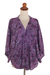 Rayon batik kimono jacket, 'Lavish Garden in Boysenberry' - Purple Batik Short Rayon Kimono Jacket (image 2d) thumbail