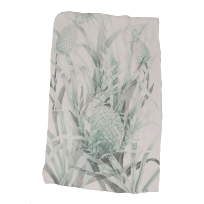 Hand-painted silk shawl, 'Celadon Pineapple' - Pineapple-Themed Silk Shawl in Celadon and Smoke from Bali