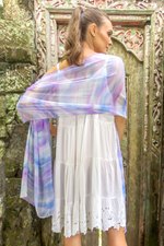 Hand-painted silk shawl, 'Mystifying Beauty' - Hand-Painted Silk Shawl in Amethyst and Teal from India