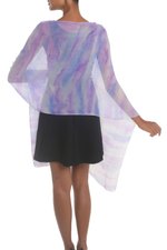 Hand-painted silk shawl, 'Mystifying Beauty' - Hand-Painted Silk Shawl in Amethyst and Teal from India