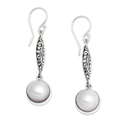 Cultured pearl dangle earrings, 'Lovely Legacy' - Sterling Silver and Cultured Mabe Pearl Dangle Earrings