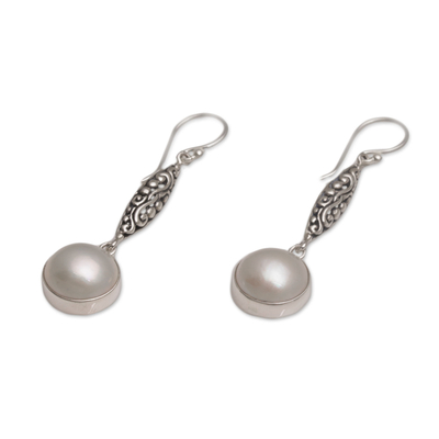 Aretes colgantes de perlas cultivadas - Aretes colgantes de plata esterlina y perlas cultivadas de Mabe