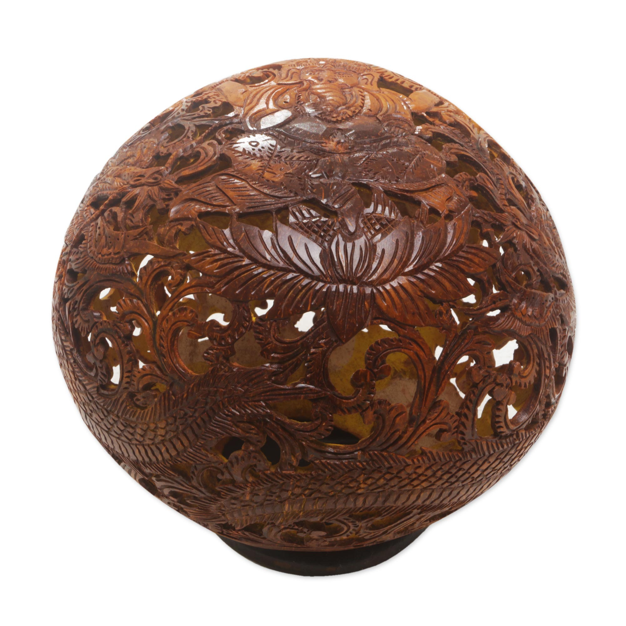 Intricate Coconut Shell Ganesha Sculpture with Base - Ganesha & Dragon ...