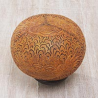 Coconut shell sculpture, 'Bhoma Majesty' - Coconut Shell Sculpture of Bhoma with Base from Indonesia
