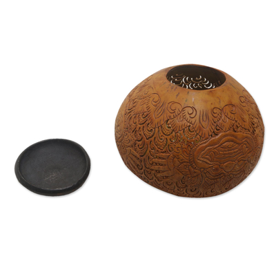 Coconut shell sculpture, 'Bhoma Majesty' - Coconut Shell Sculpture of Bhoma with Base from Indonesia