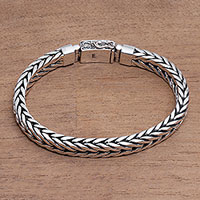 Sterling silver chain bracelet, 'Shining Naga' - Sterling Silver Naga Chain Bracelet from Bali