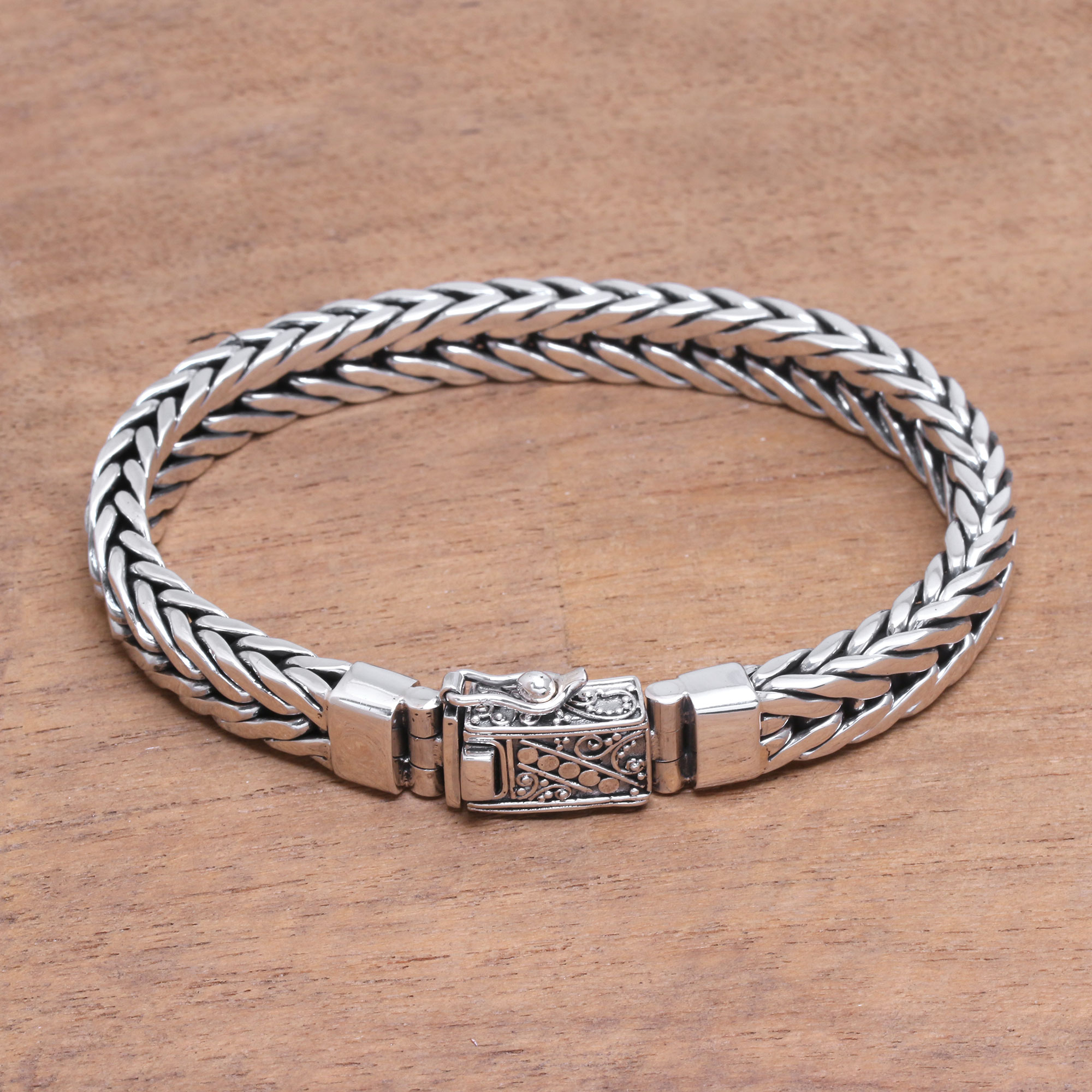 Sterling Silver Naga Chain Bracelet from Bali - Shining Naga | NOVICA