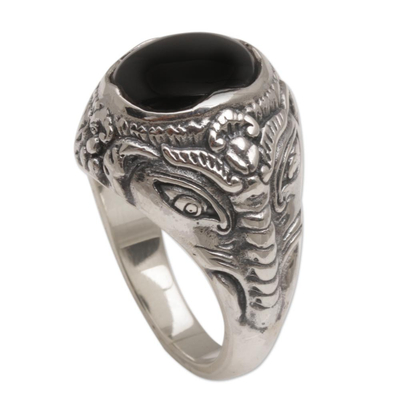 Onyx and Sterling Silver Elephant Cocktail Ring from Bali - Elephant ...