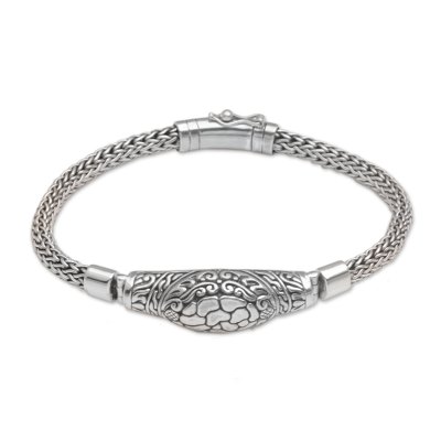 Sterling silver pendant bracelet, 'Turtle Shell' - Artisan Crafted Sterling Silver Pendant Bracelet from Bali