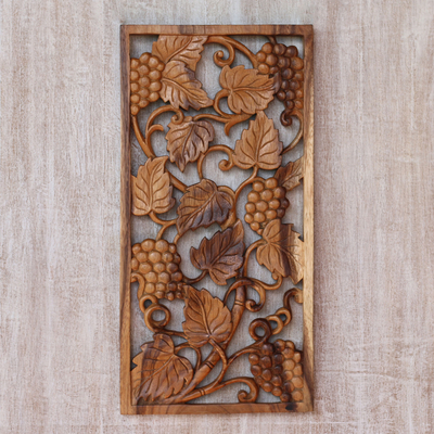 Wood relief panel, Succulent Grapes