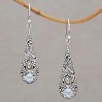 Gold accented blue topaz dangle earrings, 'Monarch Drops'