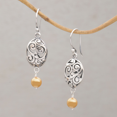 Cultured pearl dangle earrings, 'Shining Delights' - Sterling Silver and Dyed Cultured Pearl Dangle Earrings