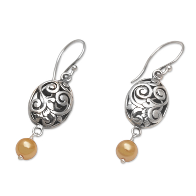 Aretes colgantes de perlas cultivadas - Aretes Colgantes de Plata de Ley y Perlas Cultivadas Teñidas