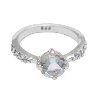 Blue topaz solitaire ring, 'Lakeside Sparkle' - Blue Topaz and Sterling Silver Solitaire Ring from Bali