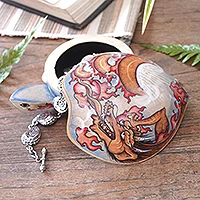 Wood Jewellery box, 'Dragon-Hearted Turtle' - Wooden Turtle Jewellery Box with Hand-Painted Dragon Design