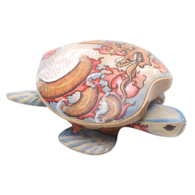 Schmuckschatulle aus Holz - Hölzerne Schildkröten-Schmuckschatulle mit handbemaltem Drachendesign