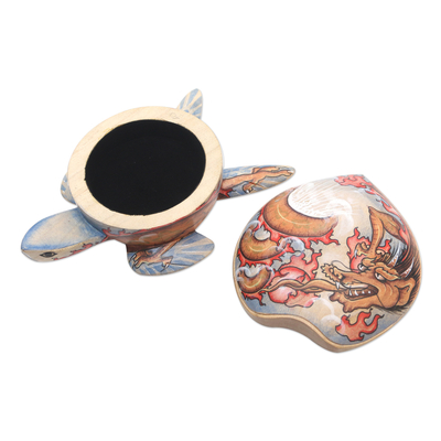 Wood jewelry box, 'Dragon-Hearted Turtle' - Wooden Turtle Jewelry Box with Hand-Painted Dragon Design