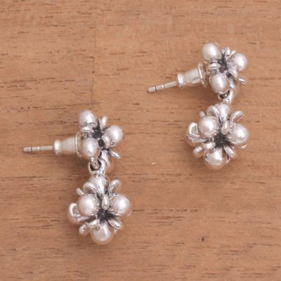 Sterling silver dangle earrings, 'Jasmine Shine' - Sterling Silver Jasmine Flowers Dangle Earrings from Bali