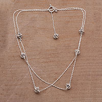 Sterling silver station necklace, 'Jasmine Shine' - Sterling Silver Jasmine Flowers Station Necklace from Bali