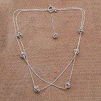 Sterling silver station necklace, 'Jasmine Shine'