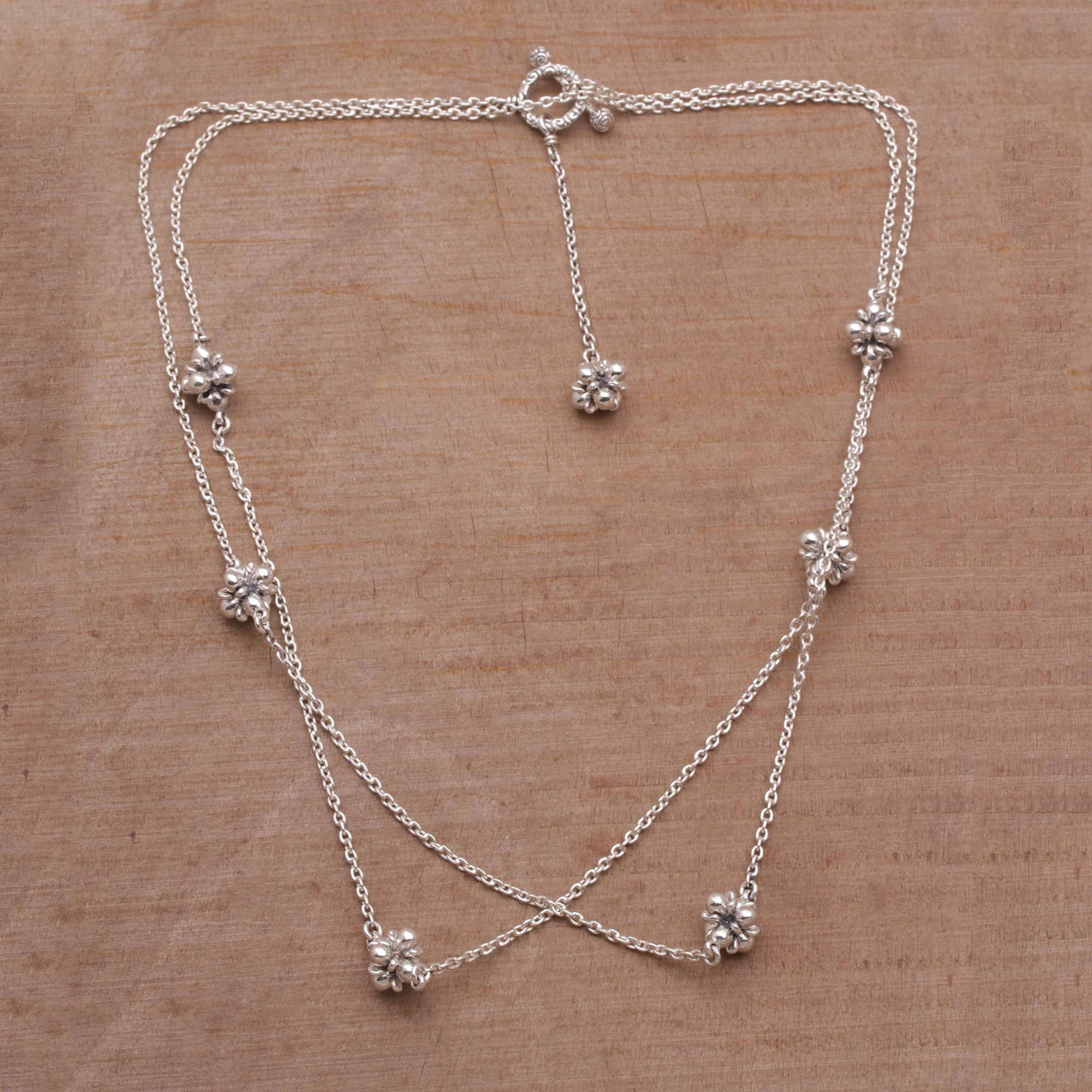 Sterling Silver Jasmine Flowers Station Necklace from Bali Jasmine