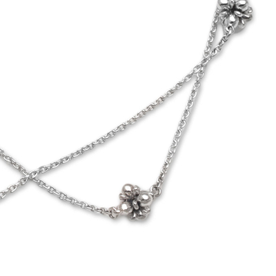 Sterling silver station necklace, 'Jasmine Shine' - Sterling Silver Jasmine Flowers Station Necklace from Bali