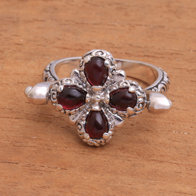 Reversible amethyst and garnet cocktail ring, 'Bougainvillea Spin' - Amethyst and Garnet Reversible Sterling Silver Cocktail Ring