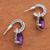 Amethyst dangle hoop earrings, 'Buddha's Curls' - Amethyst and Sterling Silver Dangle Earrings from Bali