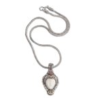 Multi-gemstone pendant necklace, 'Sukawati King' - Multi-Gem Silver Face-Shaped Pendant Necklace from Bali