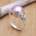 Cultured pearl cocktail ring, 'Jepun Joy' - Floral Pink Cultured Pearl Cocktail Ring from Bali