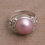 Cultured pearl cocktail ring, 'Jepun Joy' - Floral Pink Cultured Pearl Cocktail Ring from Bali