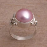 Cultured pearl cocktail ring, 'Jepun Joy' - Floral Pink Cultured Pearl Cocktail Ring from Bali