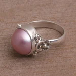 Cultured pearl cocktail ring, 'Jepun Joy' - Floral Pink Cultured Pearl Cocktail Ring from Bali