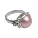 Cultured pearl cocktail ring, 'Jepun Joy' - Floral Pink Cultured Pearl Cocktail Ring from Bali