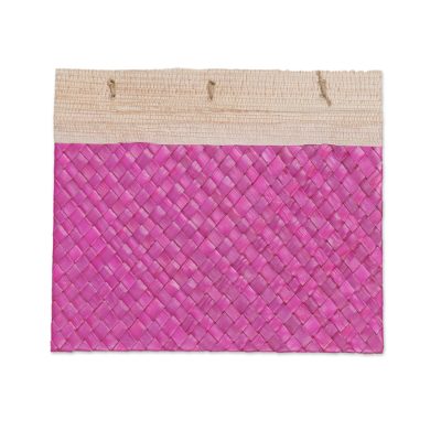 Natural fiber journal, 'Woven Memories in Pink' - Hand-Woven Pandan Leaf Journal with Photo Cover in Pink