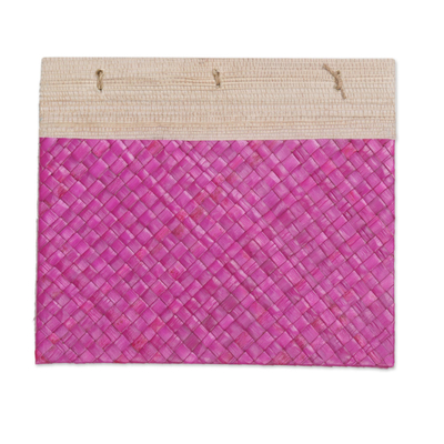 Natural fiber journal, 'Happy Weaver in Pink' - Artisan Hand-Woven Pandan Leaf Journal in Pink from Bali