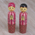 Mahogany toothpick holders, 'Lurik Wedding' (pair) - Two Cultural Mahogany Toothpick Holders in Pink from Bali thumbail