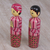 Mahogany toothpick holders, 'Lurik Wedding' (pair) - Two Cultural Mahogany Toothpick Holders in Pink from Bali (image 2b) thumbail