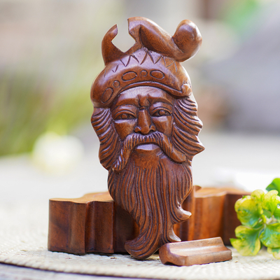 Wood puzzle box, 'Merry Santa' - Artisan Hand-Carved Santa Claus Puzzle Box from Bali