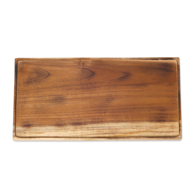 Teak wood platter, 'Forest Server' - Artisan Hand-Carved Natural Teak Wood Platter from Java