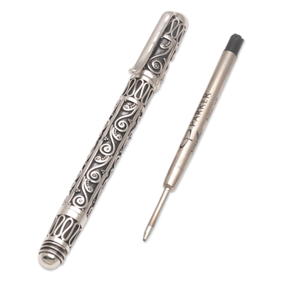 Bolígrafo de plata esterlina - Bolígrafo en espiral de plata esterlina hecho a mano de Bali