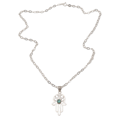 Sterling silver pendant necklace, 'Hamsa Palm' - Sterling Silver Hamsa Hand Pendant Necklace from Bali