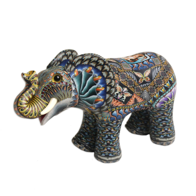 Polymer clay sculpture, 'Vibrant Baby Elephant' - Handcrafted Polymer Clay Elephant Sculpture from Bali