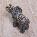 Polymer clay sculpture, 'Vibrant Baby Elephant' - Handcrafted Polymer Clay Elephant Sculpture from Bali