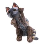 Polymer clay sculpture, 'Begging Cat' - Handcrafted Colorful Polymer Clay Cat Sculpture from Bali